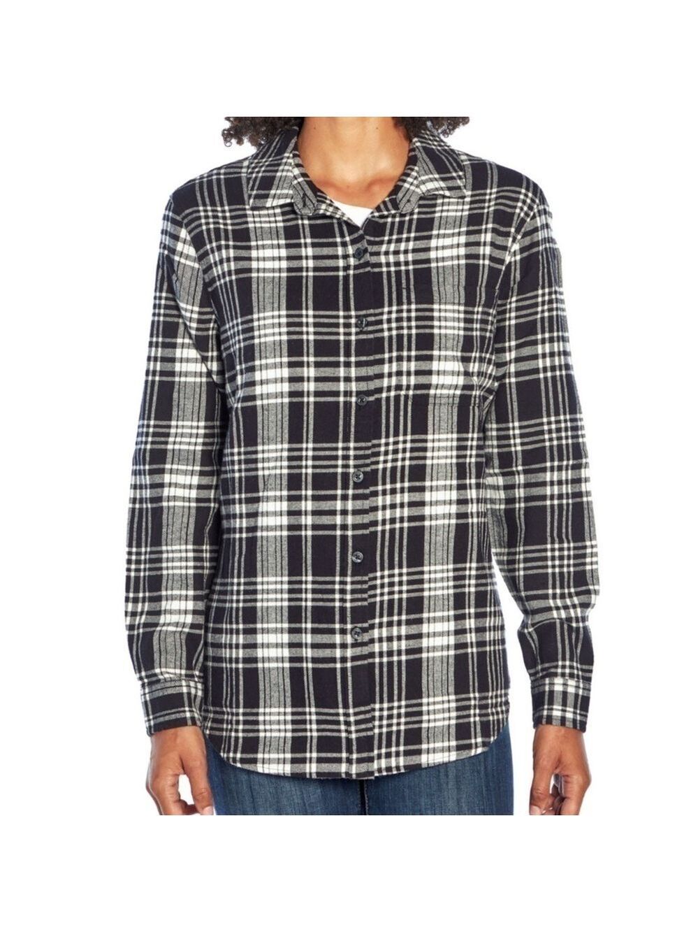 Gap Boyfriend Black Plaid Relaxed Fit Flannel Shirt ladies small